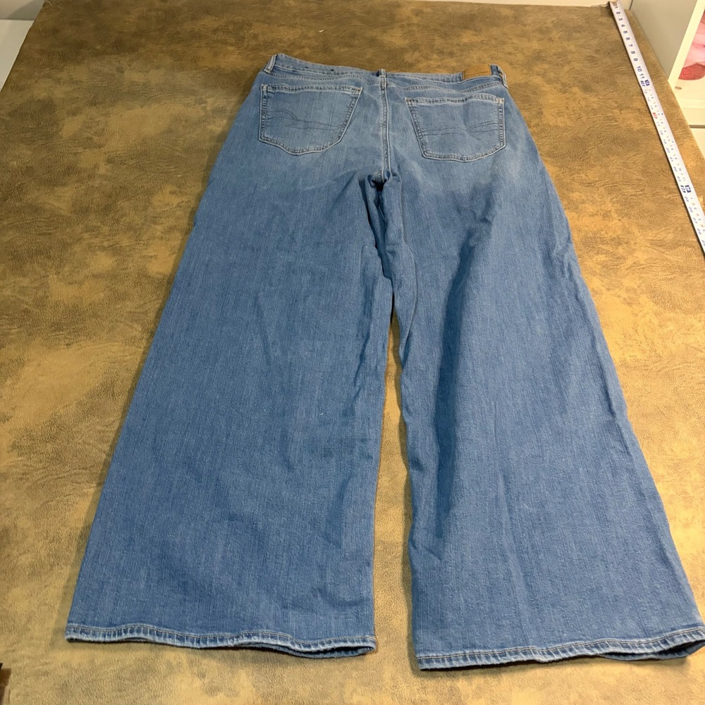 American Eagle Baggy Wide Leg Jeans Womens 16 Blue Super High Rise Stretch 5411